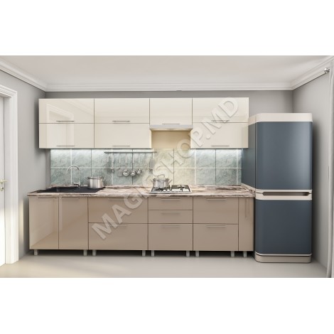 Bucătărie modulară „Quadro” 3.0m cu fațadă MDF (High Gloss)